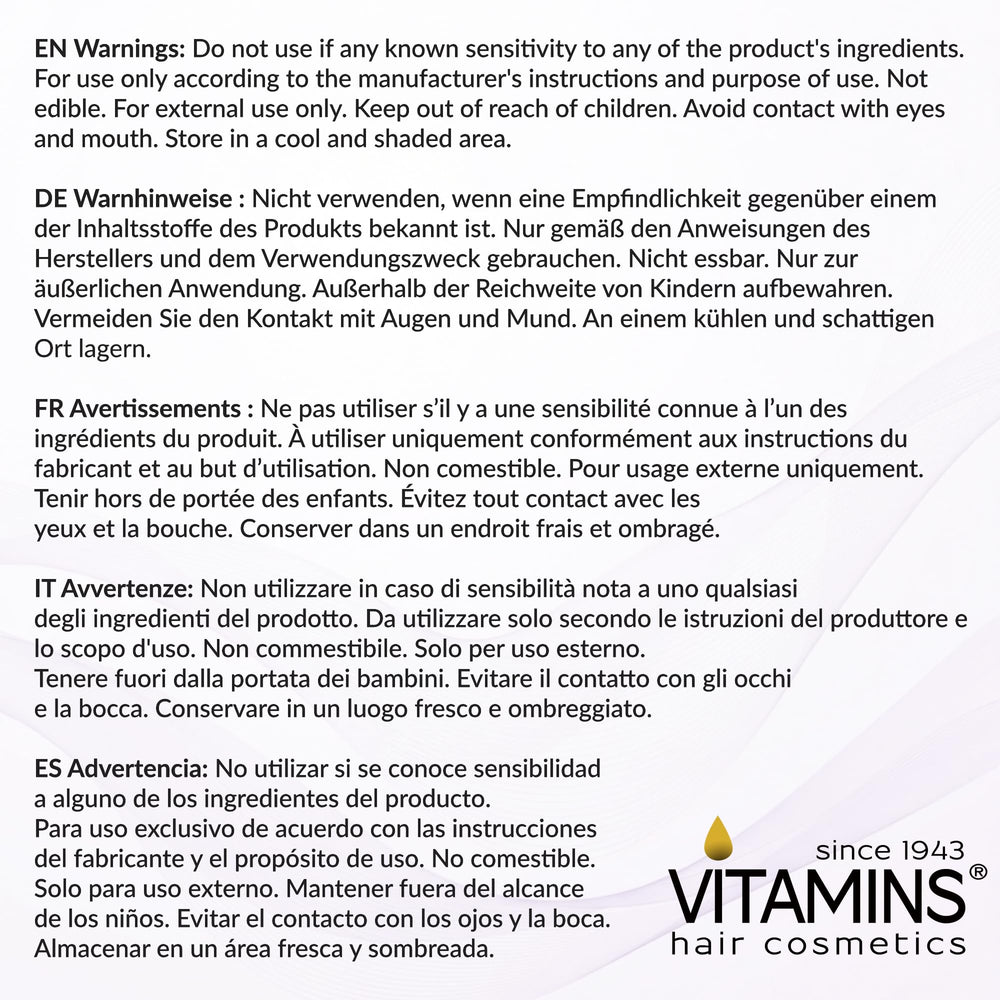 VITAMINS champú para cuidado de color, refuerza mechones e ilumina cabellos.