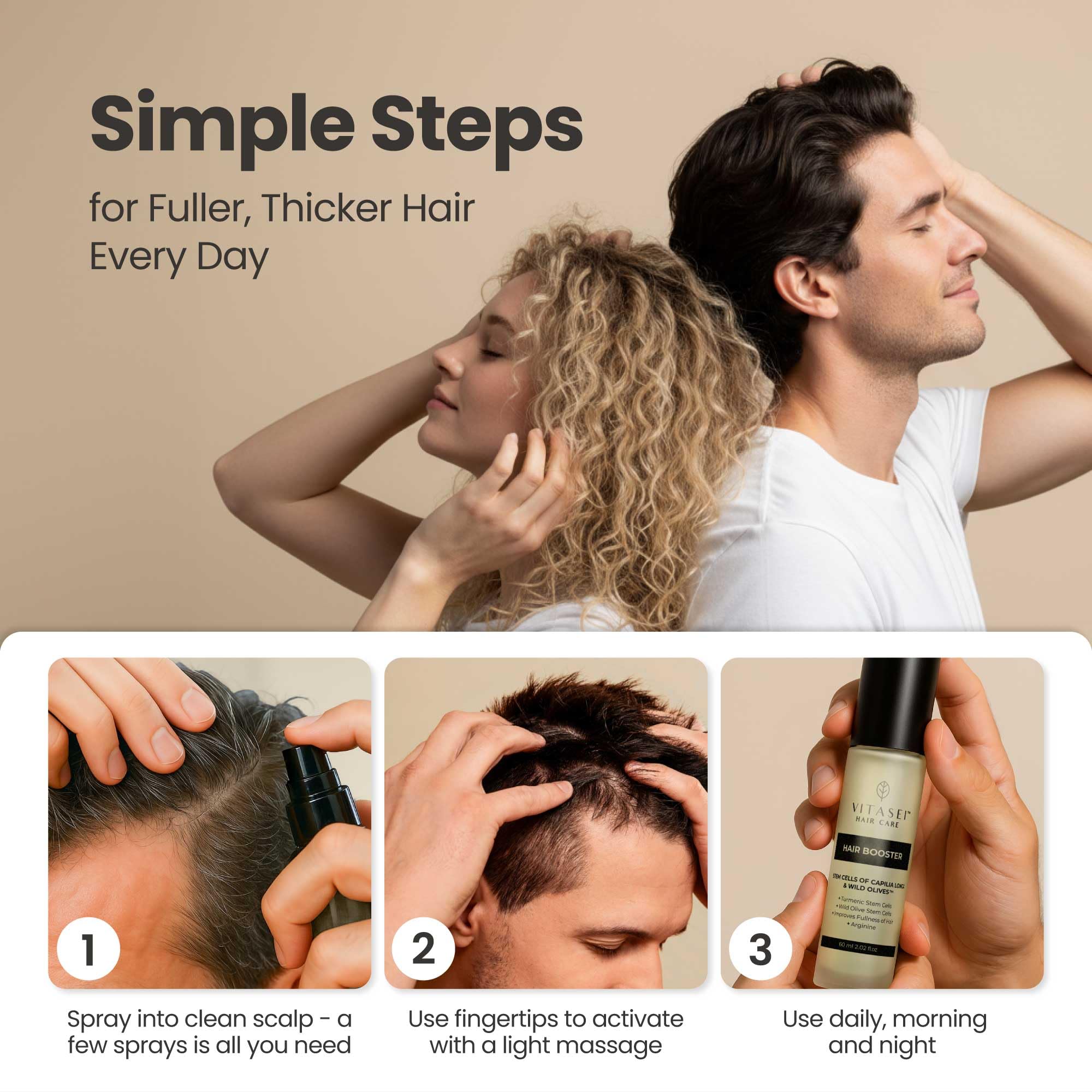 Vitasei Impulsor de Cabello: extracto de café para brillo y suavidad.