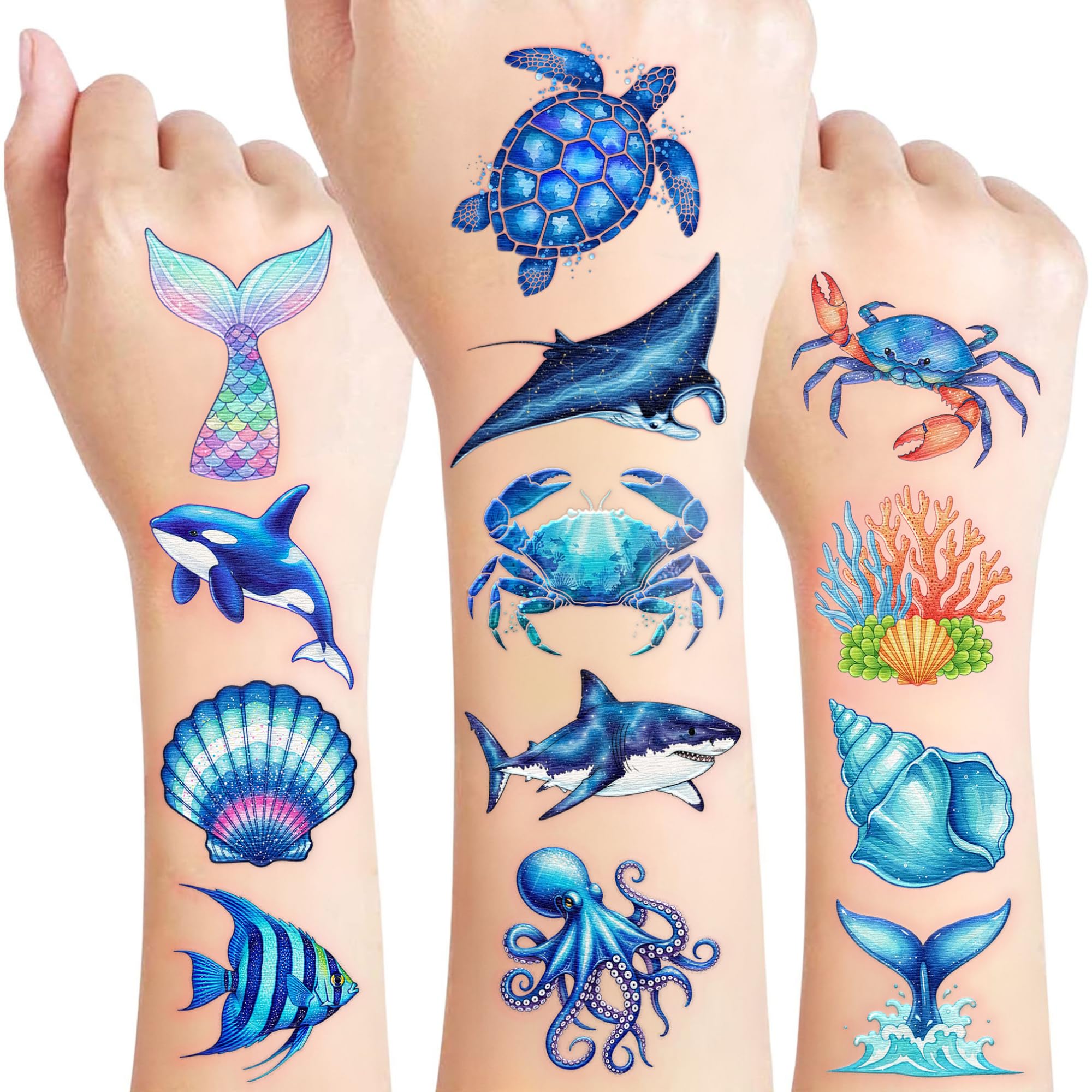 Tatuajes temporales VNXCRAFTIES con diseños marinos para fiestas y premios