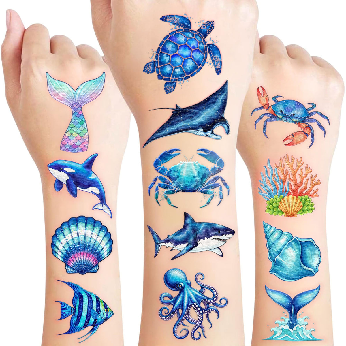 Tatuajes temporales VNXCRAFTIES con diseños marinos para fiestas y premios