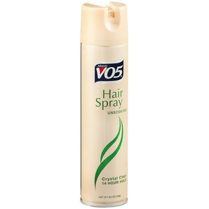 VO5 fijador Crystal Clear en aerosol para acabado invisible y control duradero.