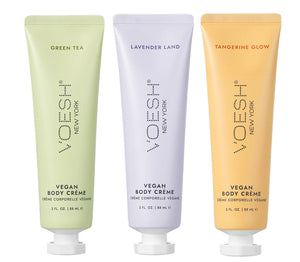 VOESH Trio crema corporal vegana en envase compacto para regalo o uso diario.