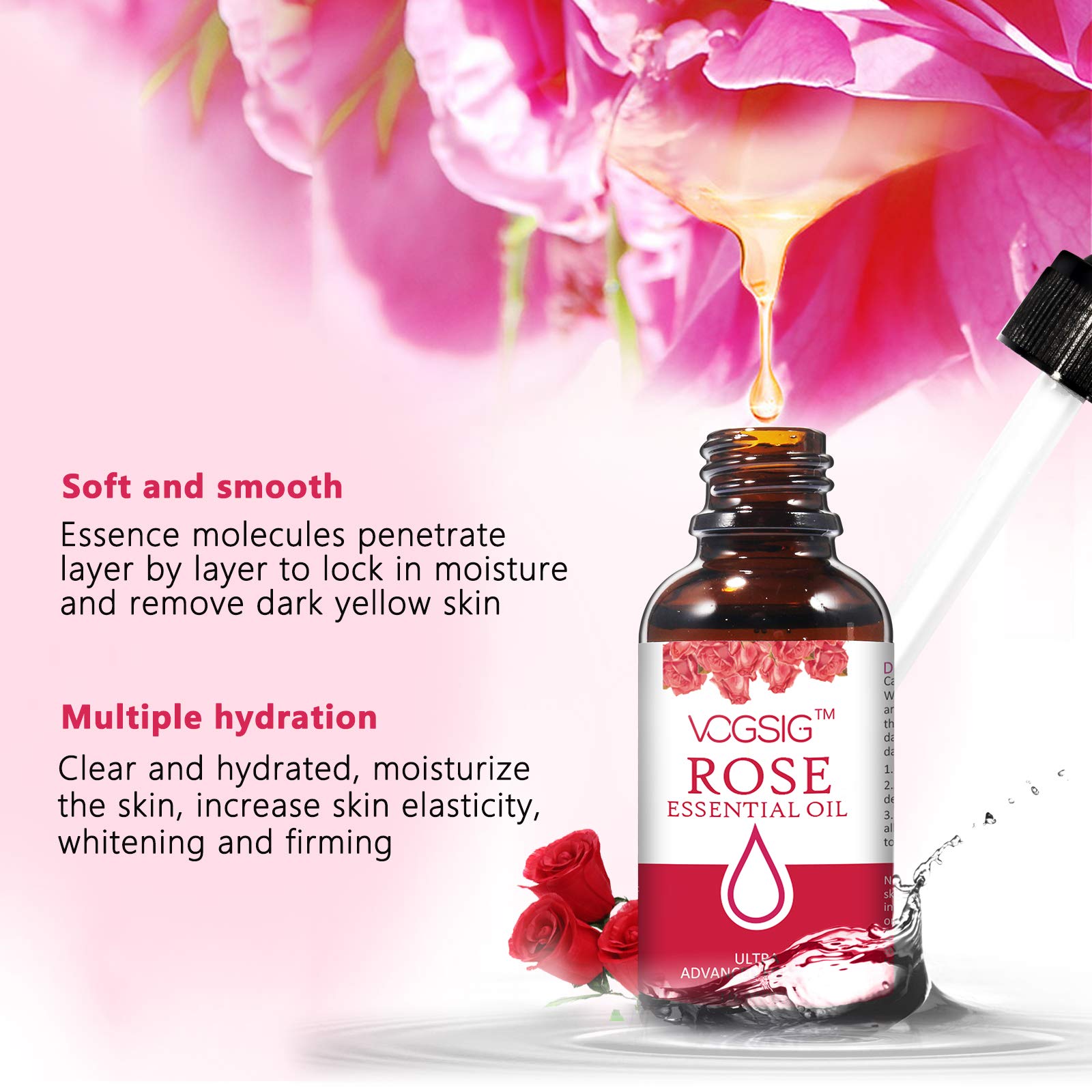 VOGSIG Aceite Esencial de Rosa para hidratación de la piel.