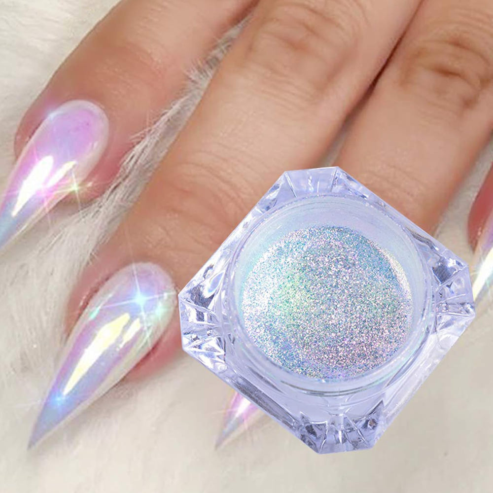 Vonrui polvo aurora iridiscente perla, efecto deslumbrante en uñas.