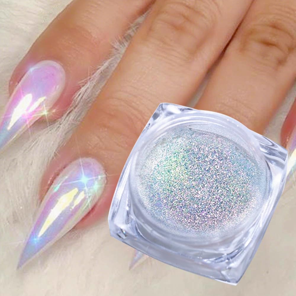 Vonrui polvo cromo arcoíris neón para uñas, brillo holográfico intenso.