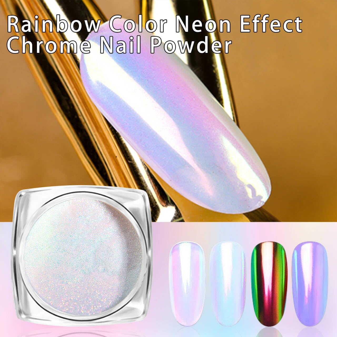 Vonrui polvo efecto espejo aurora para uñas, brillo reflectante.