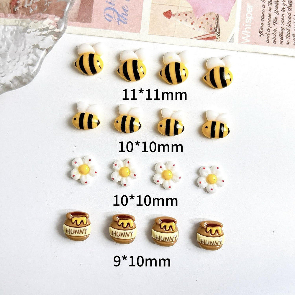 Charms 3D para uñas de abeja y flor, fijación simple con pegamento.