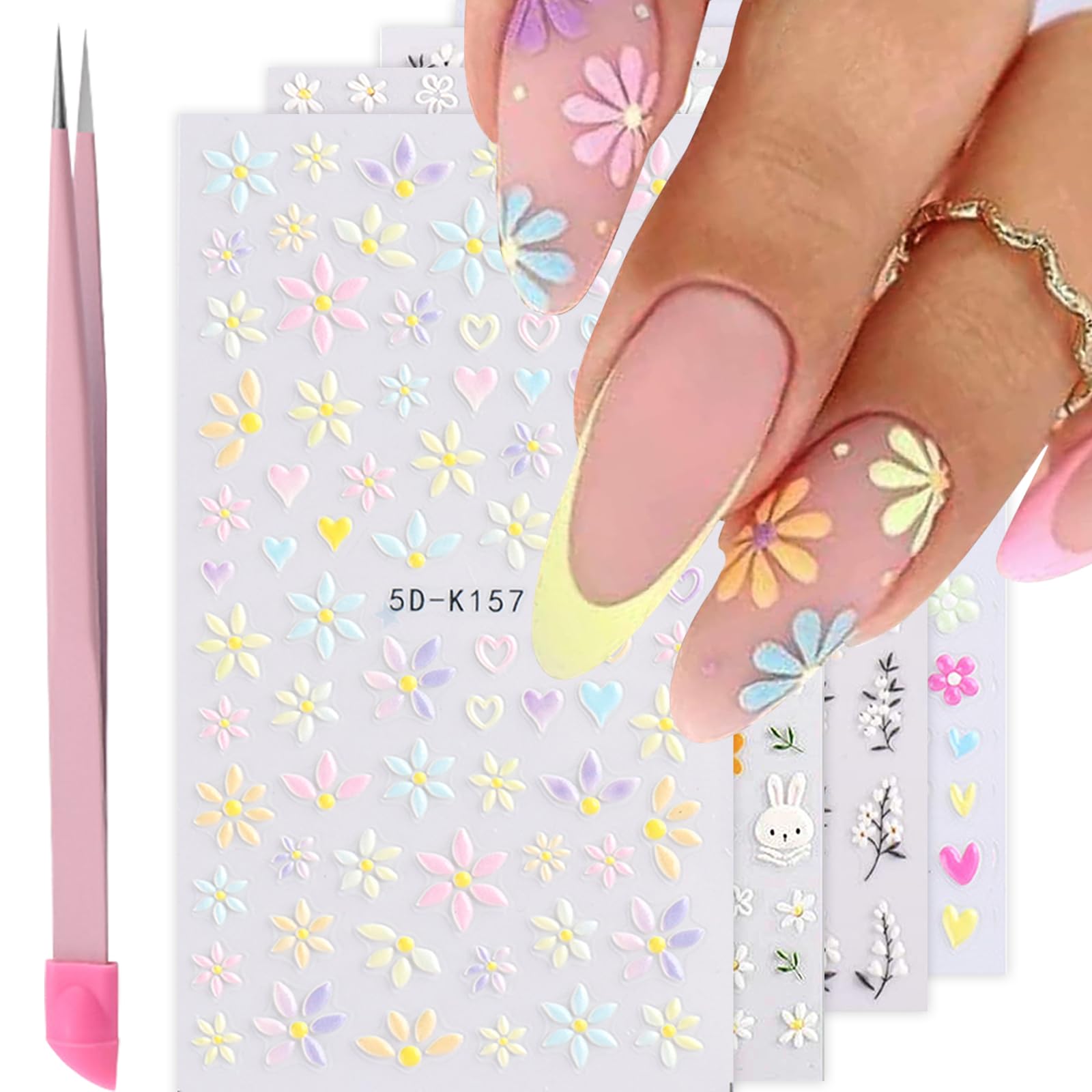Pegatinas VOTACOS Uñas Flores Daisy para manicura elegante en casa