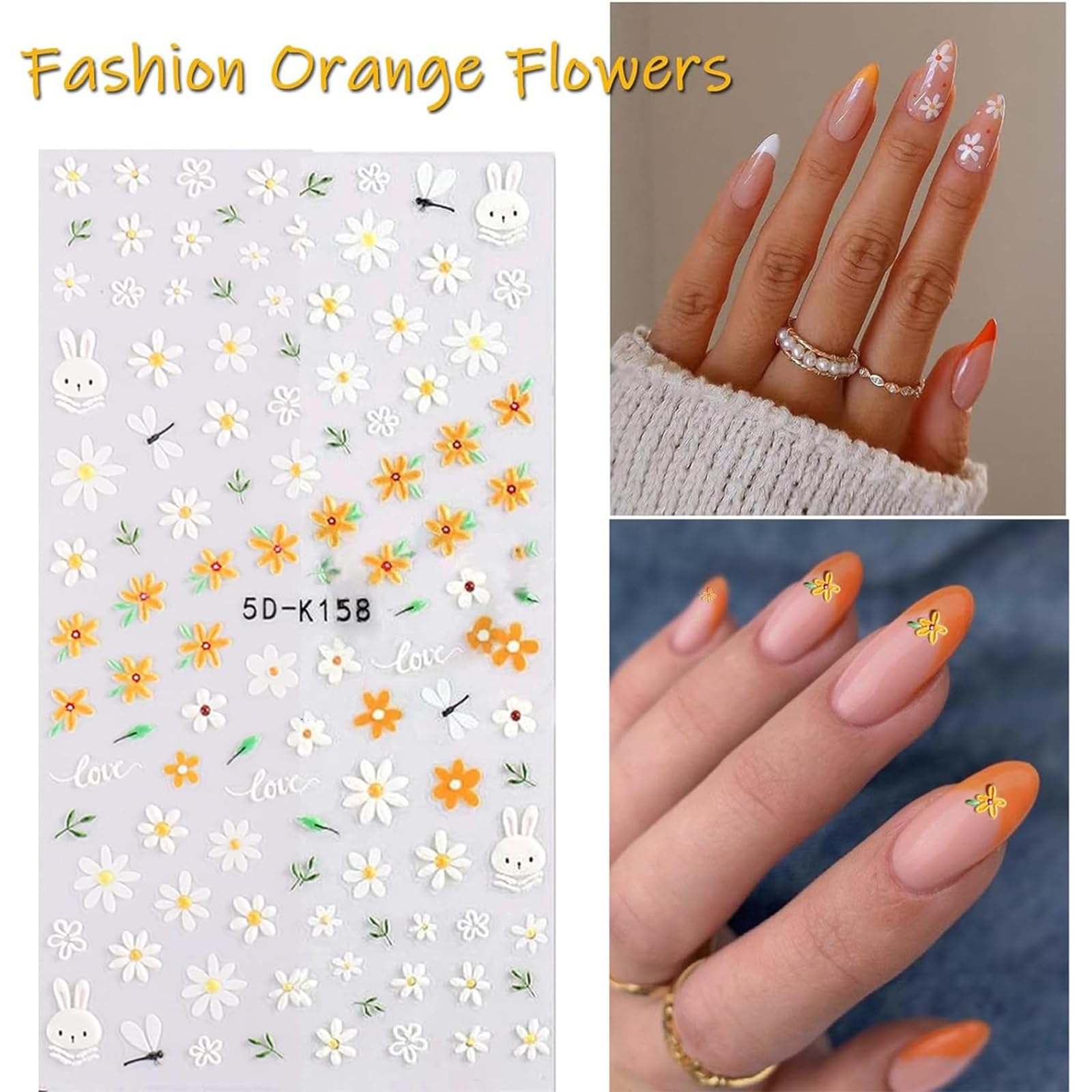 Pegatinas de uñas VOTACOS Daisy, compatibles con gel para mayor durabilidad