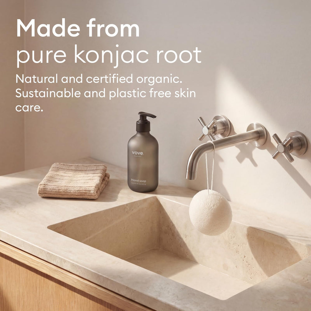 Esponja Vove Konjac certificación-eu, piel suave con fórmula orgánica certificada.