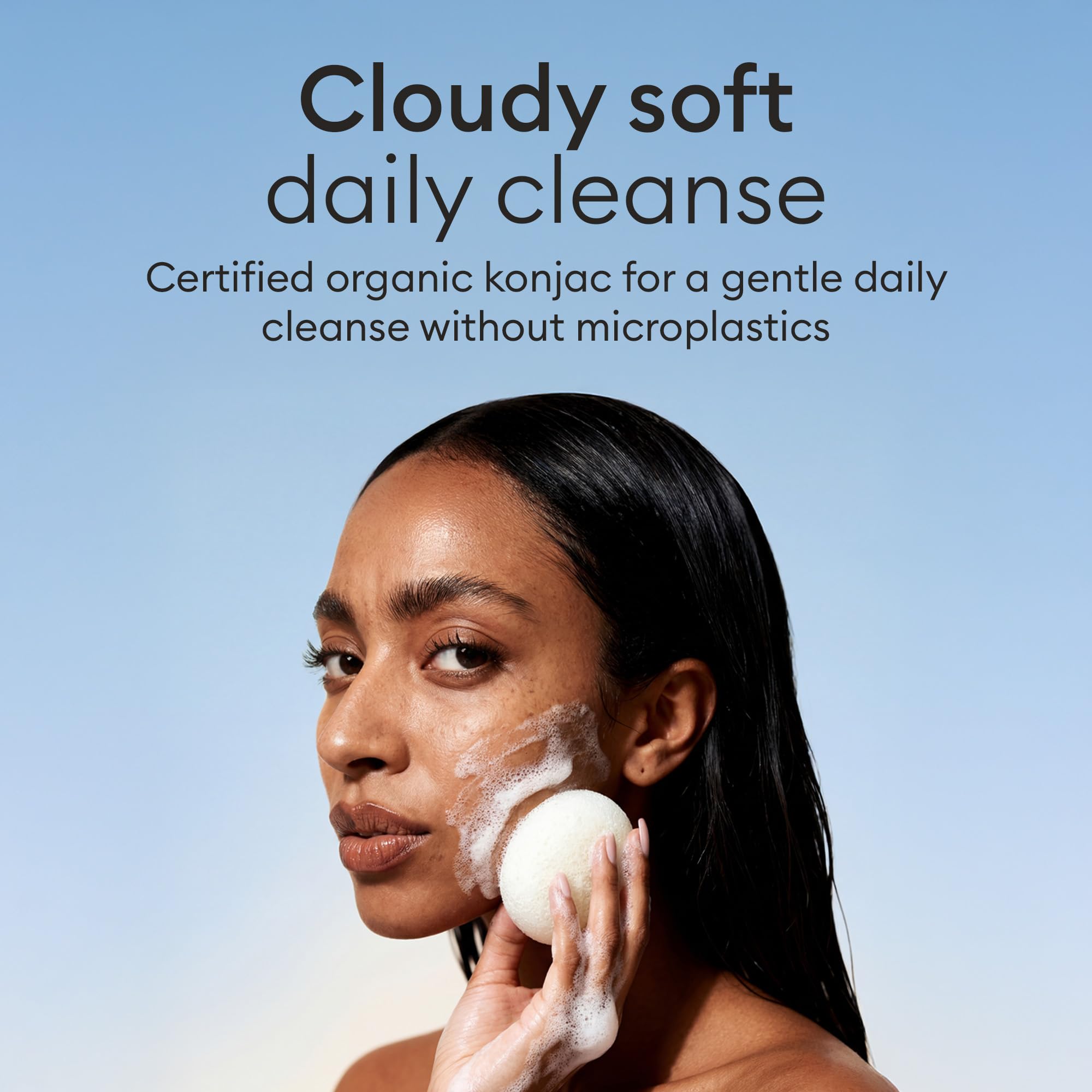 Esponja facial Vove Konjac, textura suave, exfoliación delicada para piel sensible.