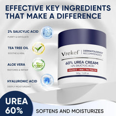 Crema VREKEF Urea 60% para manos, ayuda a suavizar piel áspera.