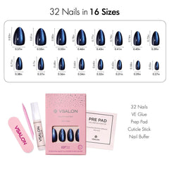 VSALON Almond Short, kit de 32 uñas prensadas con 16 tallas para ajuste natural