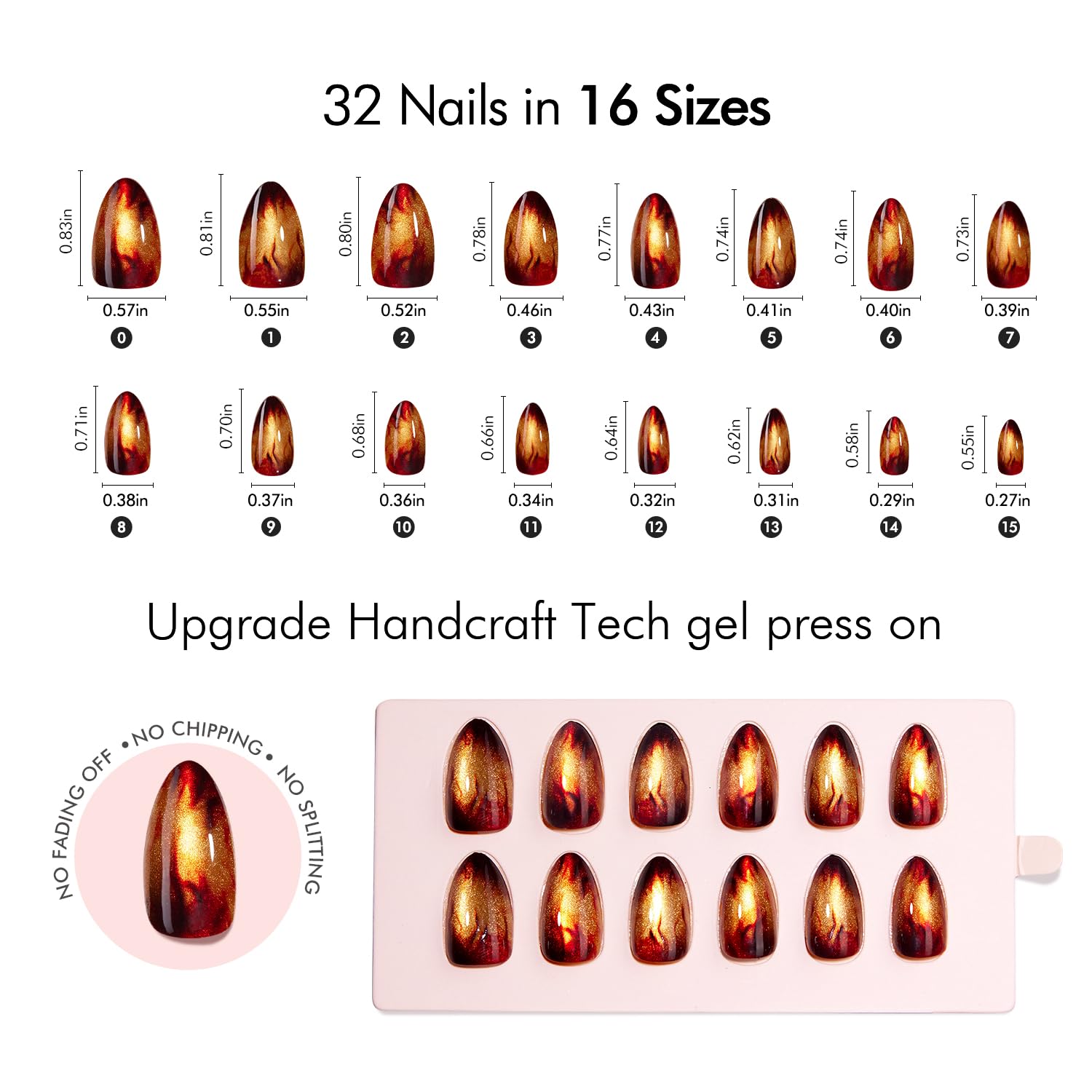VSALON Uñas Short Almond juego completo de 32 piezas para todos los dedos.