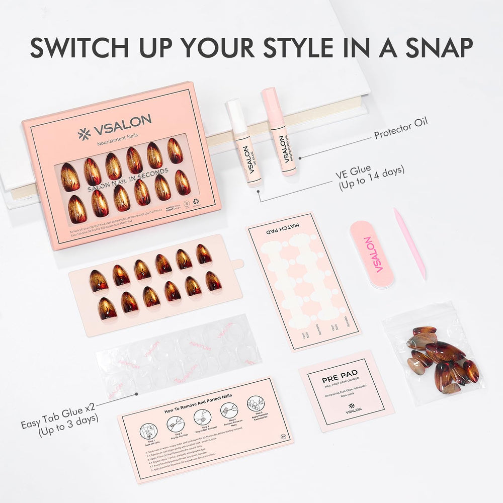 VSALON Uñas Short Almond ofrece 16 tallas para un ajuste cómodo.