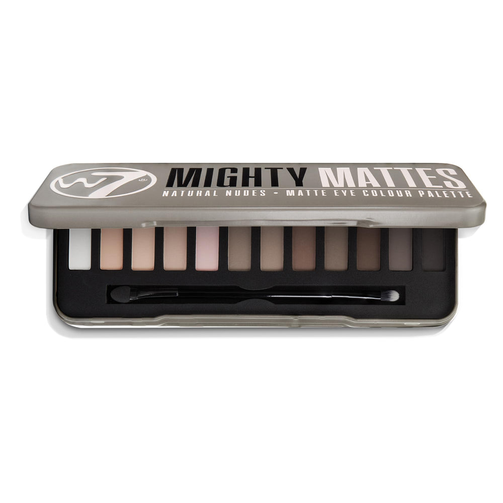 Sombra de ojos W7 Mighty Mattes: primer plano de tonos neutros para uso diario.