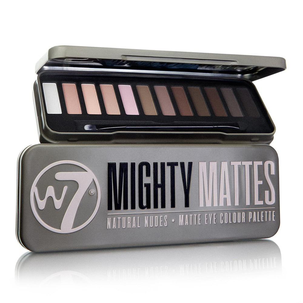 Sombra de ojos W7 Mighty Mattes: paleta de 12 sombras mate para estilos naturales.