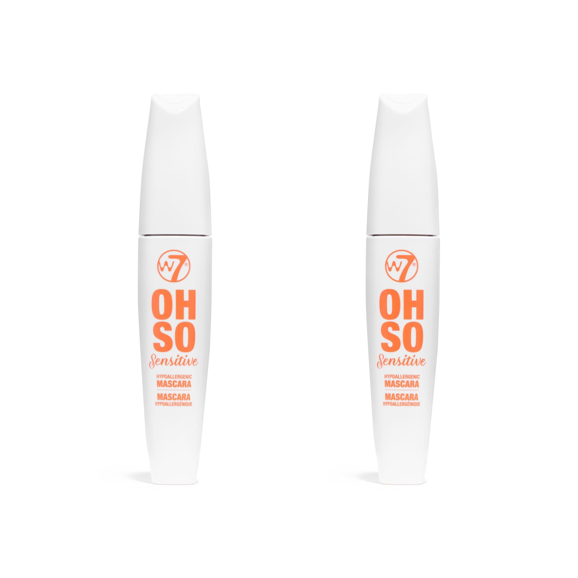 W7 Oh So Sensitive Mascara con aplicador curvo eleva y define pestañas para look suave.