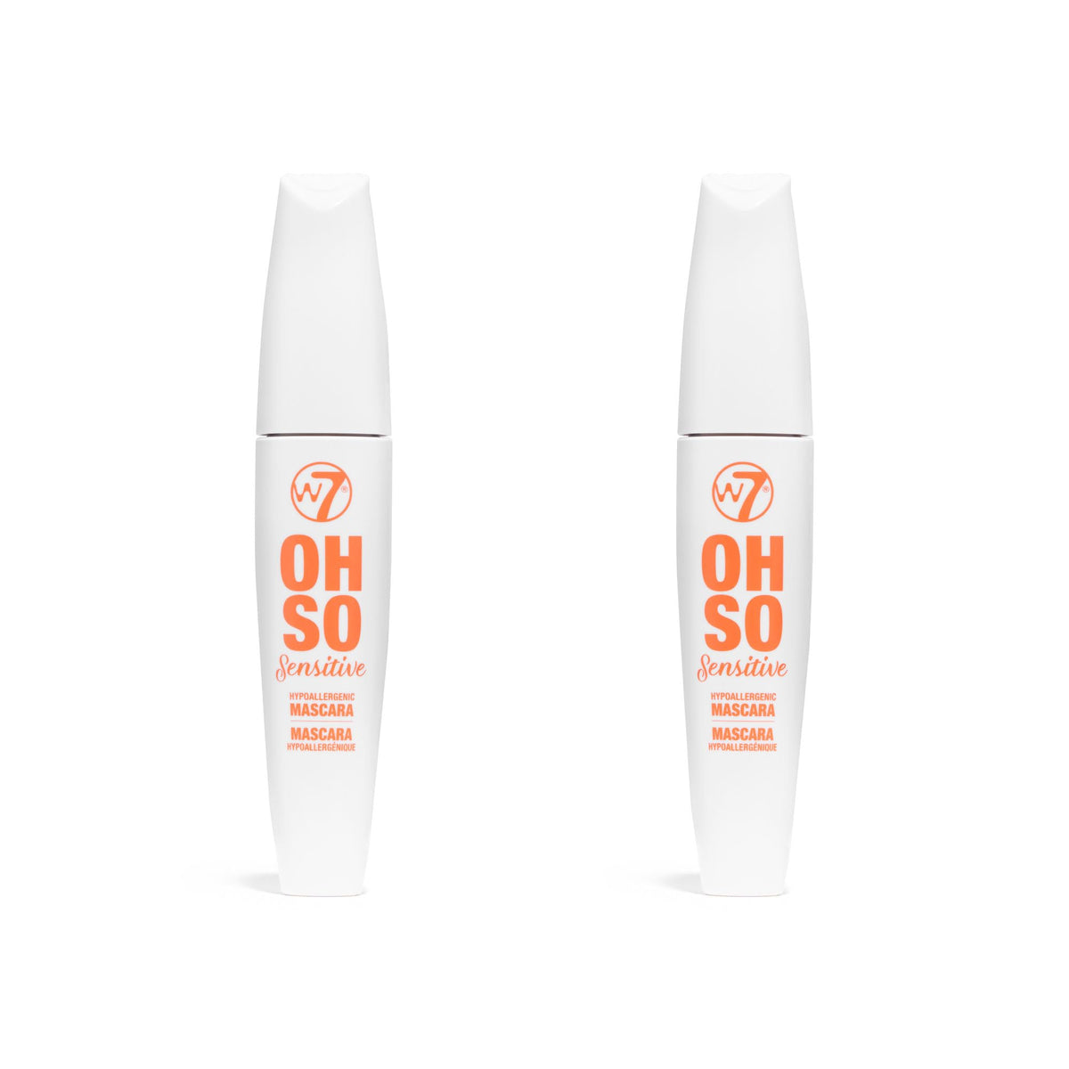 W7 Oh So Sensitive Mascara con aplicador curvo eleva y define pestañas para look suave.