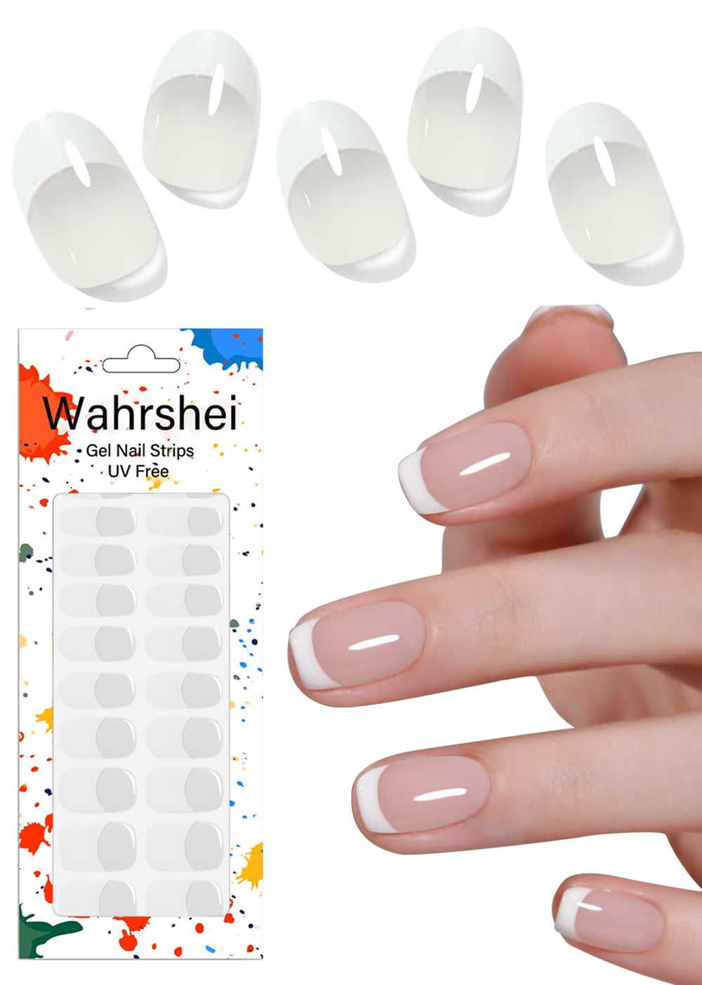 Wahrshei pegatinas de gel para uñas frances clásico, look elegante sin UV.