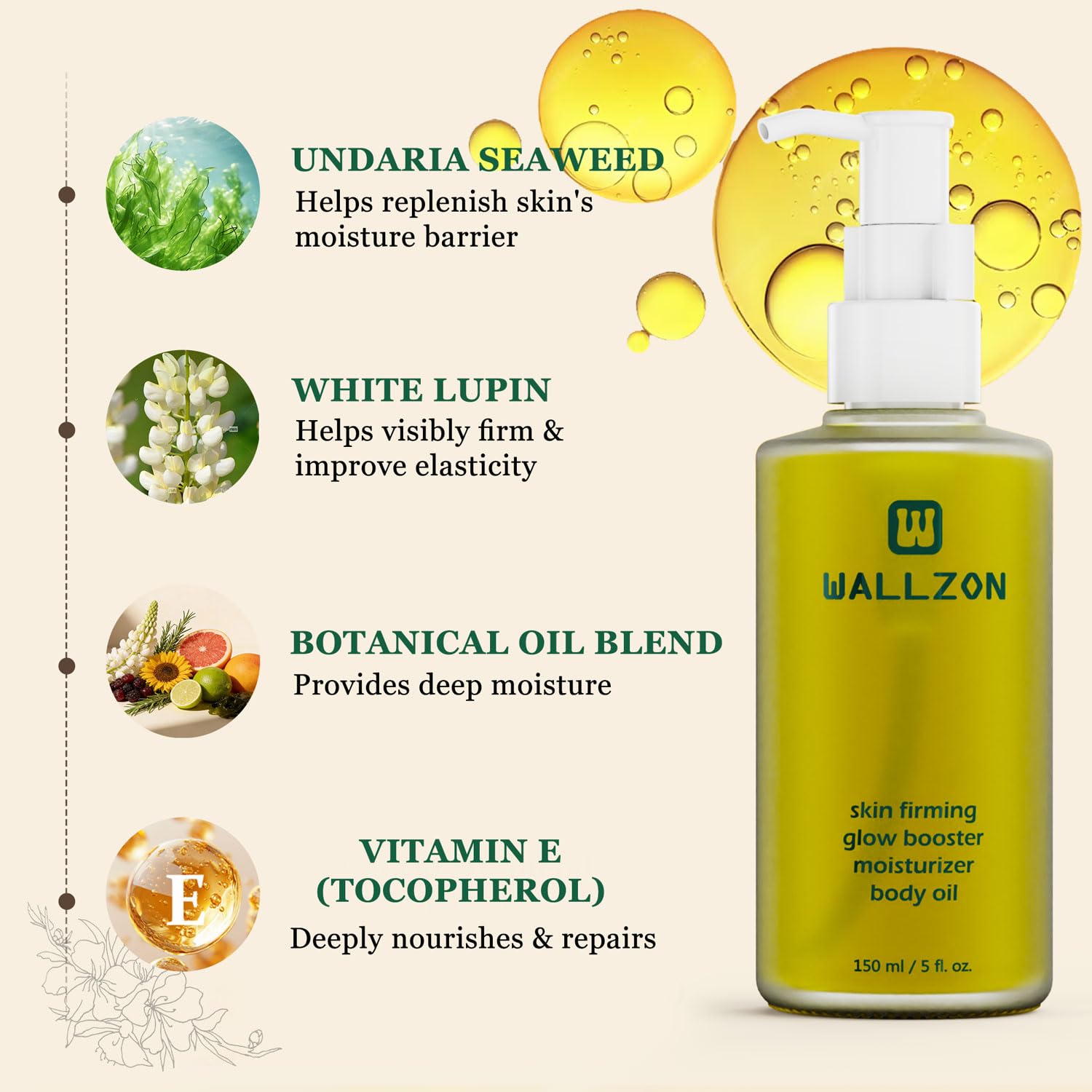 Wallzon Aceite Cuerpo: absorción rápida y sin grasa en la piel.