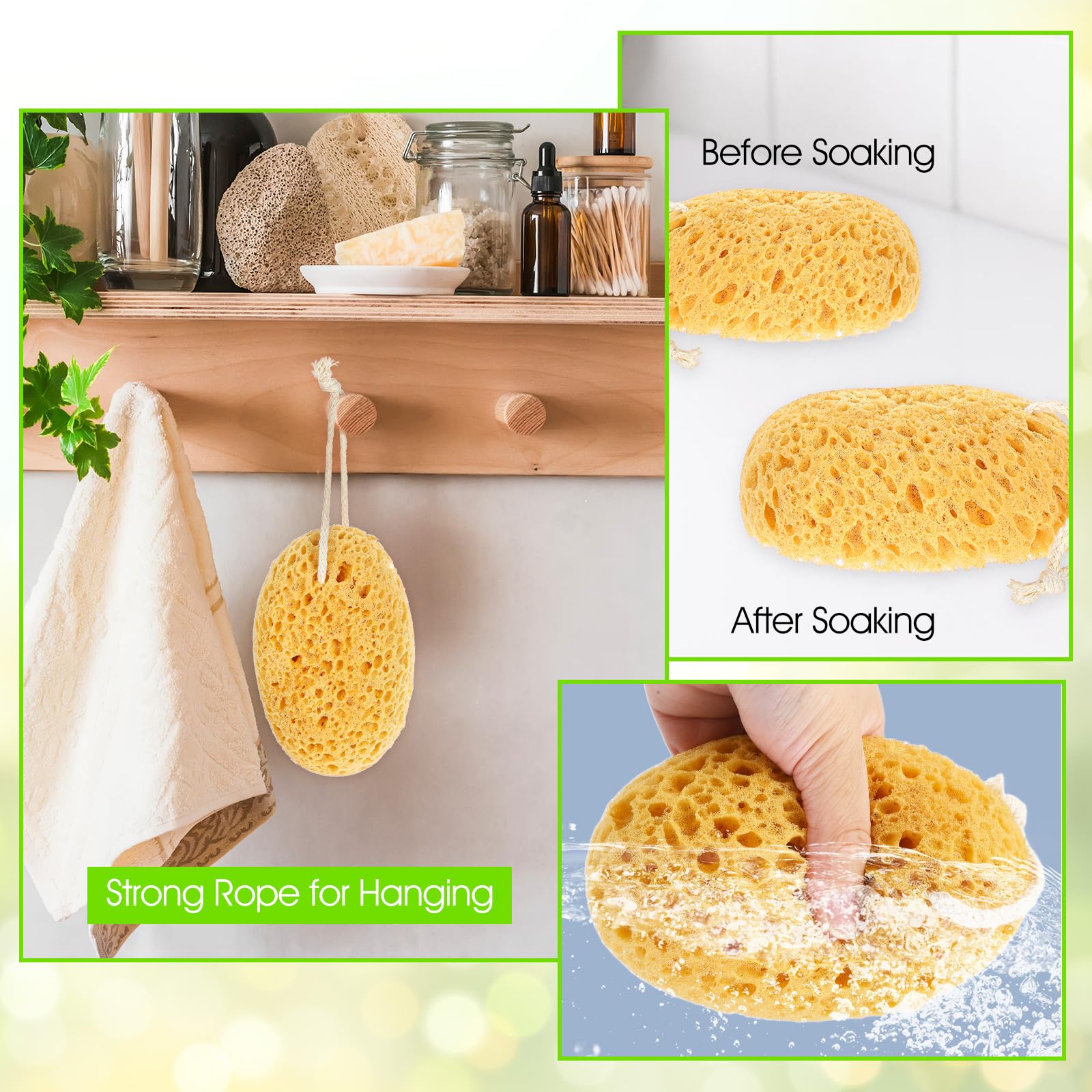 Wanmu esponja de baño con cordón para colgar y secado cómodo