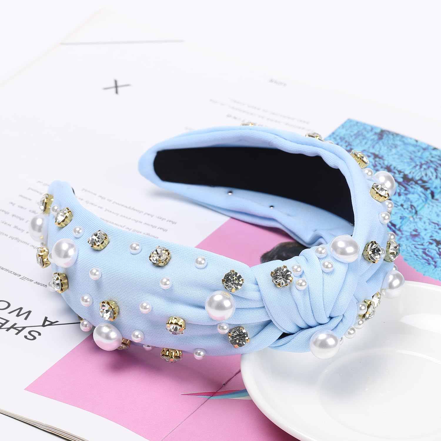 WantGor diadema con nudo superior y perlas, look moderno