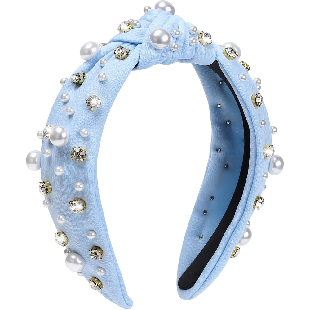 WantGor diadema de perlas anudada en azul claro, elegante para bodas