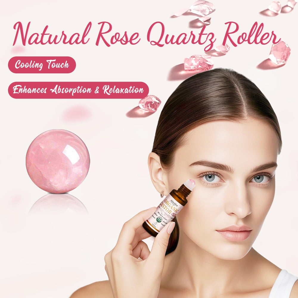 Warmify aceite de ricino con rodillo de cuarzo rosado para cara: hidratación y brillo natural