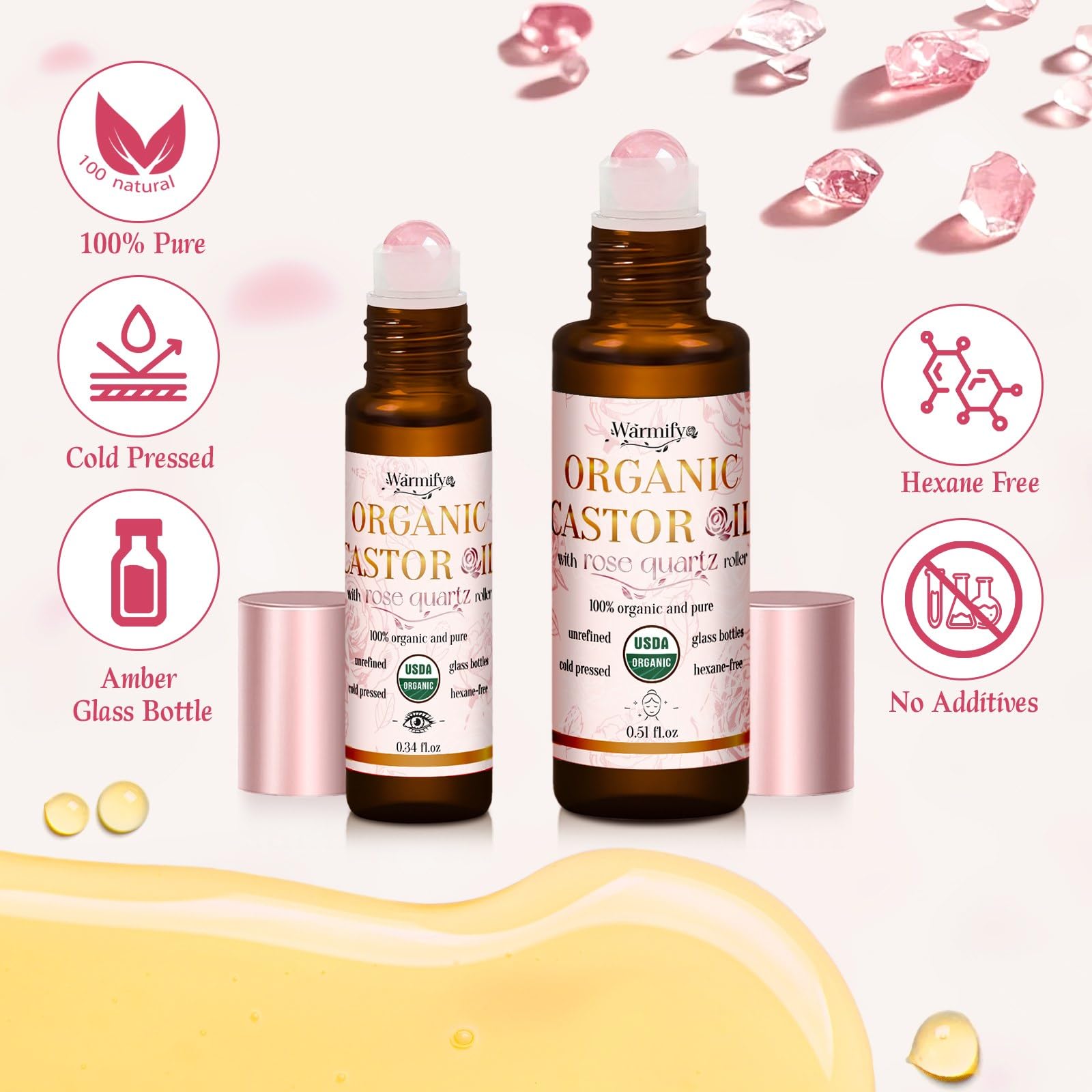 Warmify rodillo de cuarzo rosado para cuidado facial: masaje refrescante