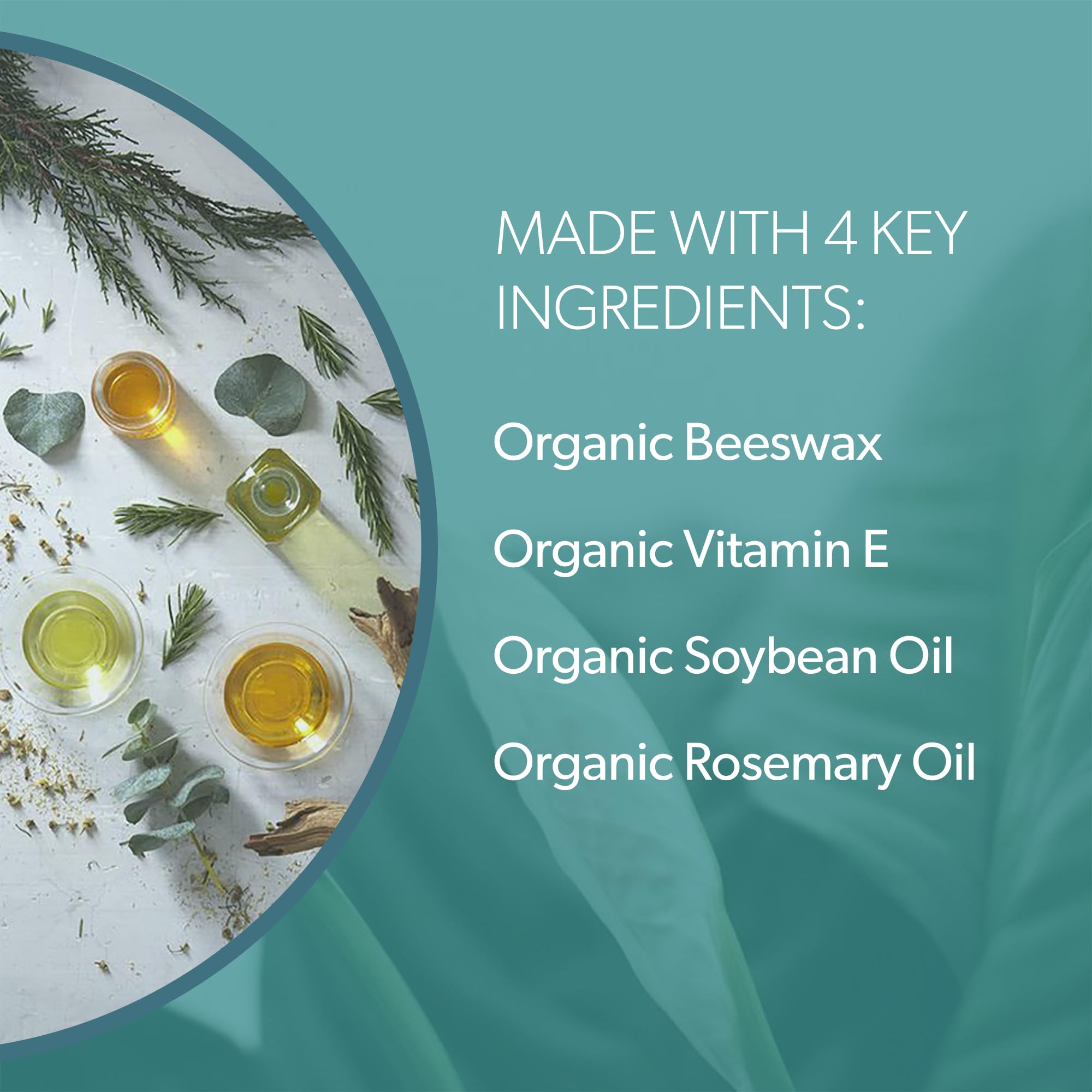Ingredientes-organicos incluyen aceites vegetales y cera de abejas para cuidado natural.