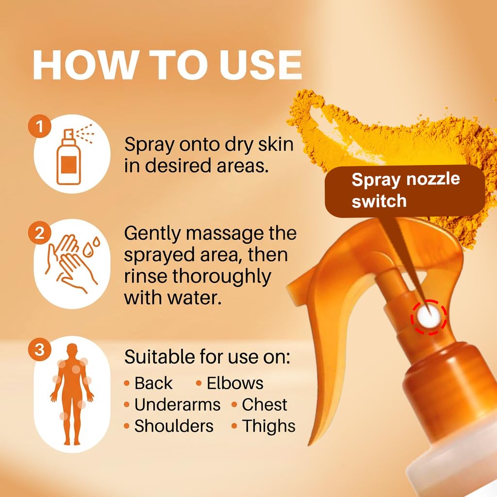 WBFK spray exfoliante de cúrcuma para el cuerpo: cuidado diario cómodo