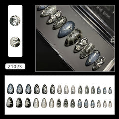 Uñas acrílicas WBRRFJJ con diseño perla plata, brillo duradero