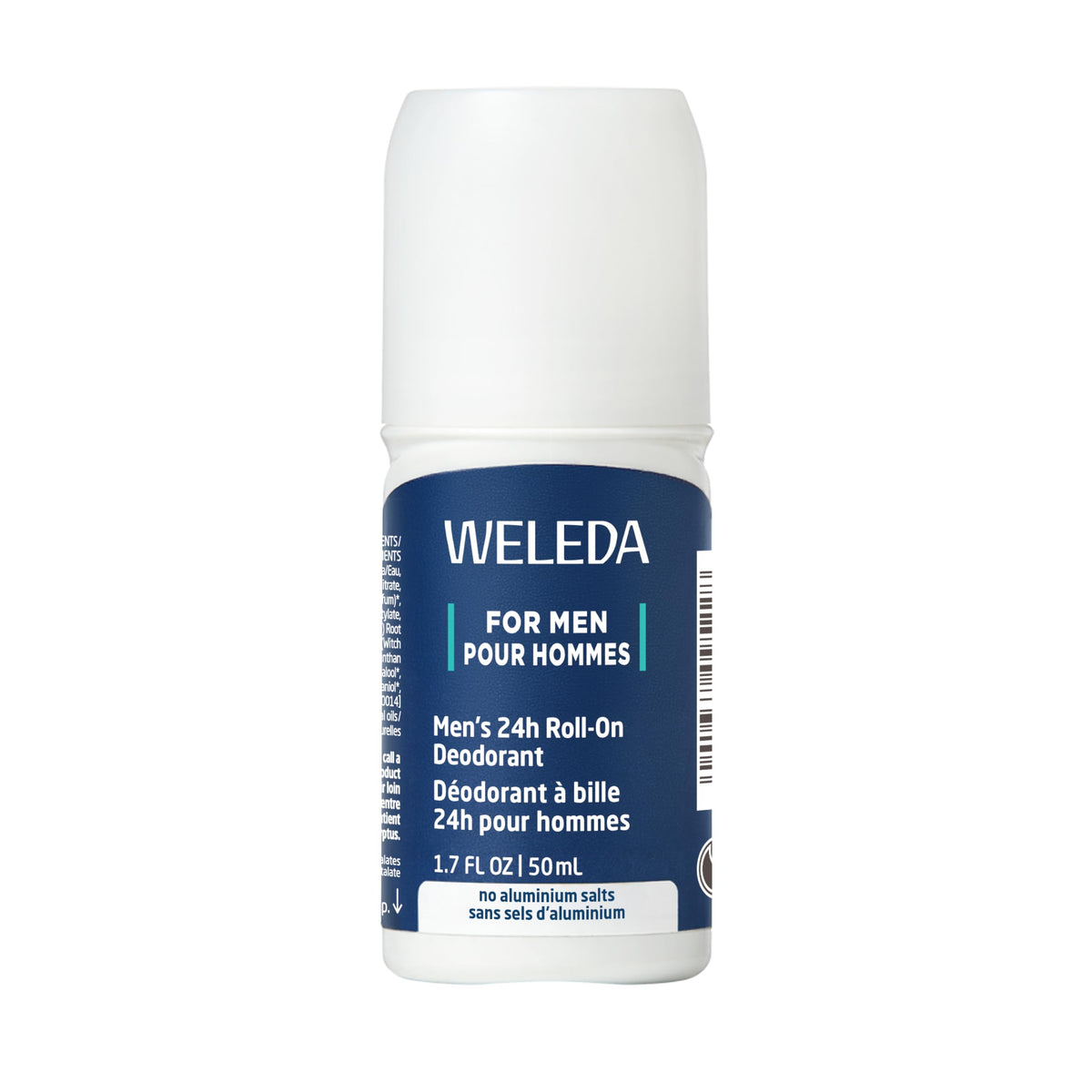 Weleda desodorante rodillo para hombre con botella visible y protección duradera sin aluminio.