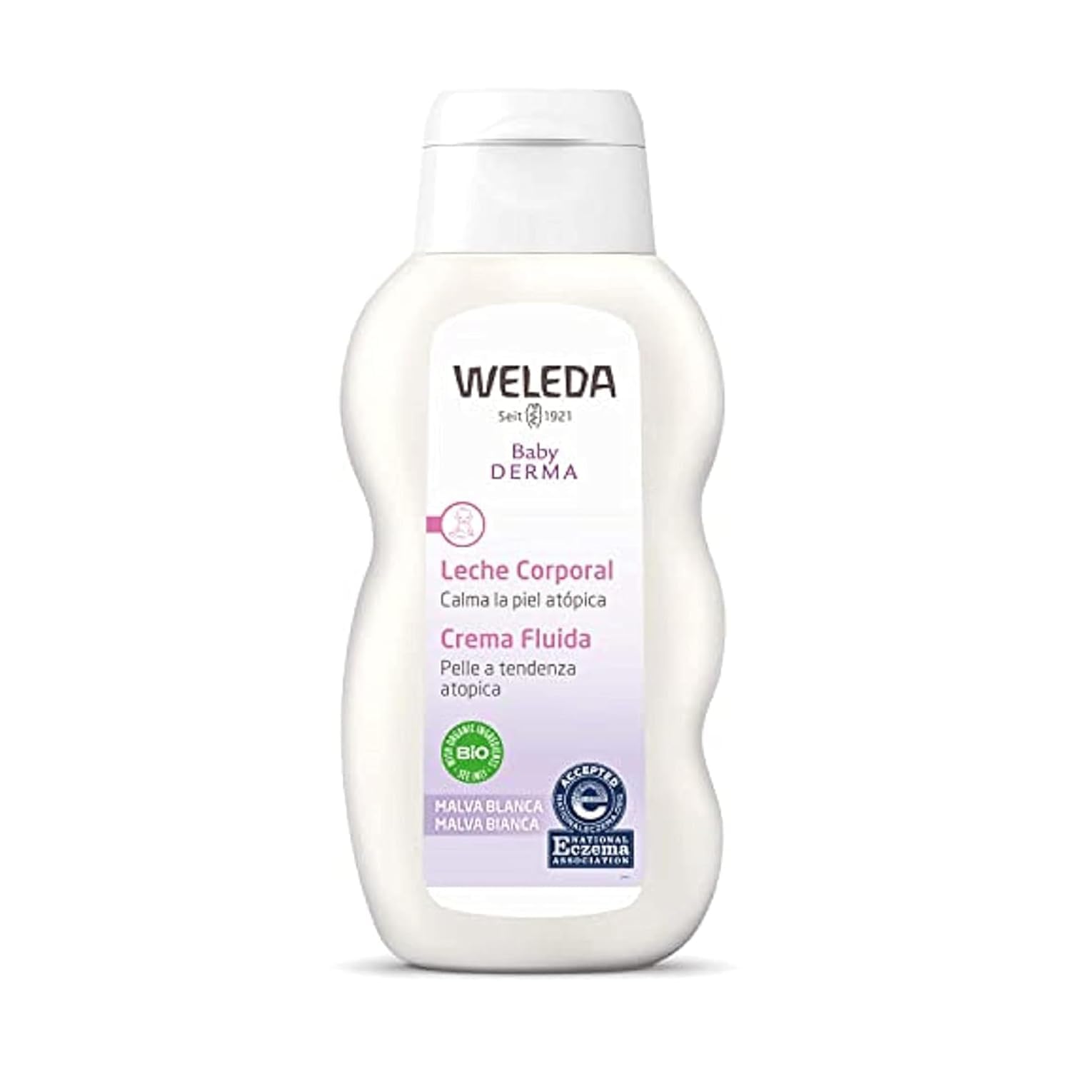Weleda Loción Malva en botella, textura suave para piel sensible