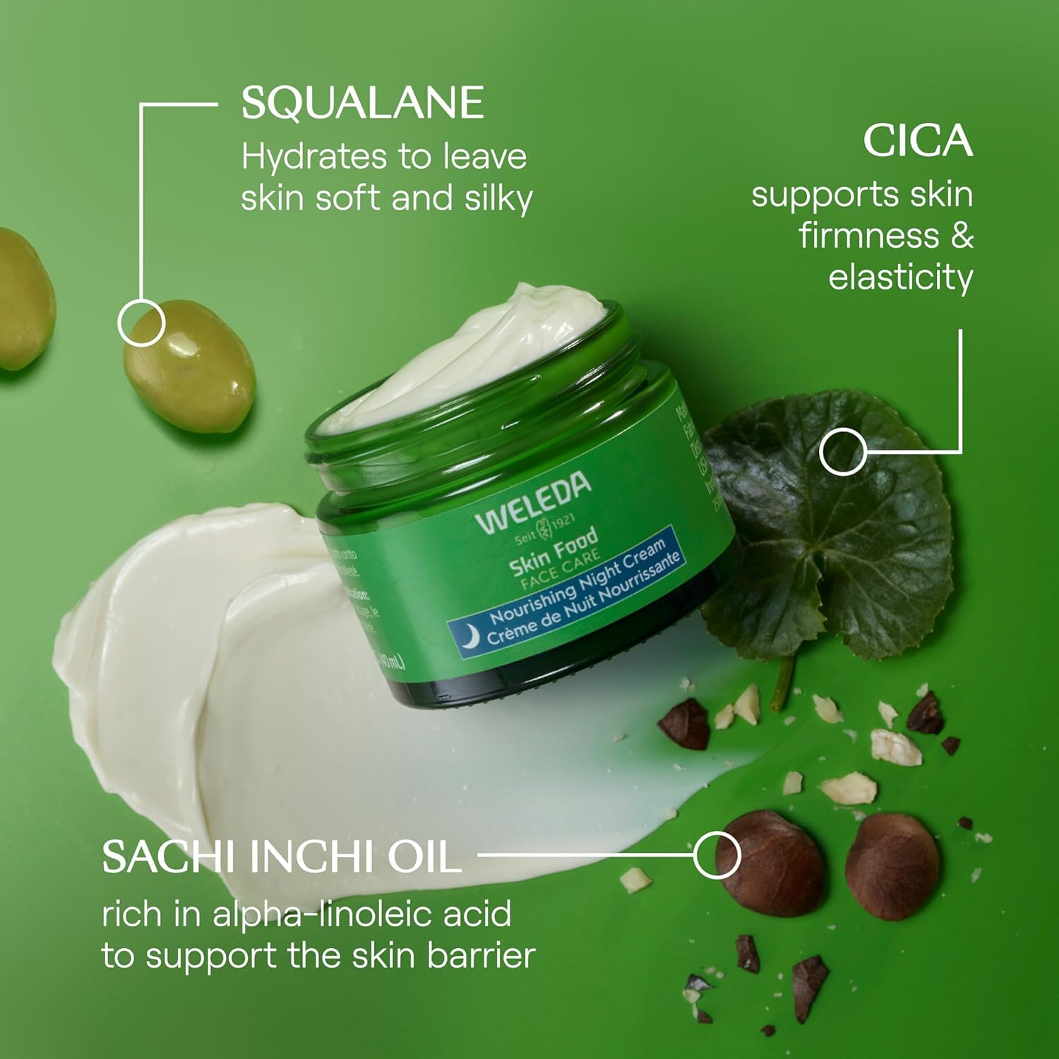 Weleda Skin Food con cica para calmar la piel durante la noche.