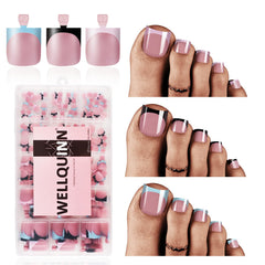 Wellquinn uñas francesas, puntas cuadradas en rosa, aspecto elegante y duradero.