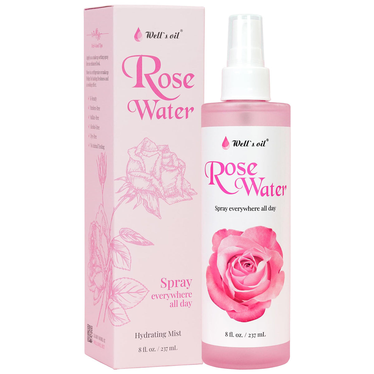 Well's Oil Rosewater bruma rostro-pelo, refresco ligero y suave