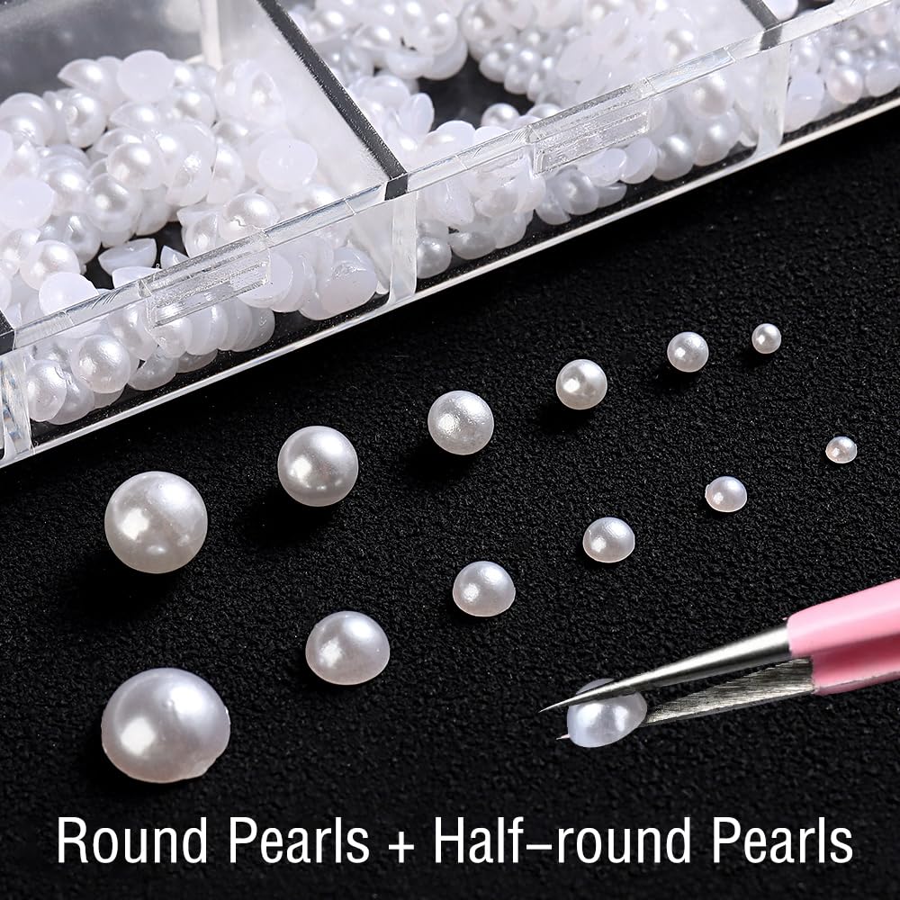 WENEWFINE perlas con base plana para decoraciones de uñas con brillo.