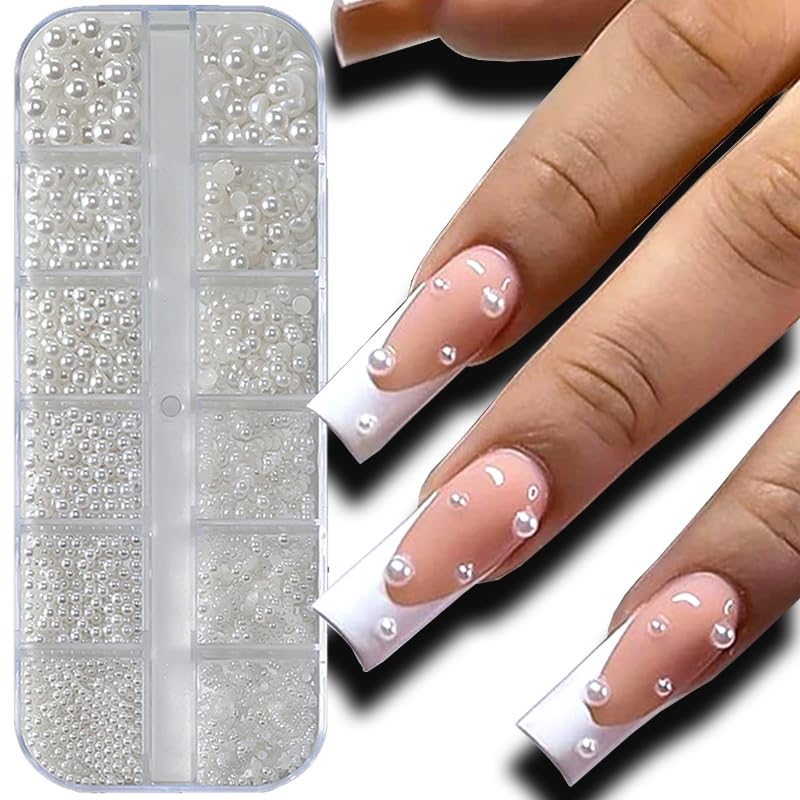 WENEWFINE perlas semiredondas con base plana para uñas, fácil de pegar.