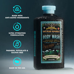 Gel de baño Western Republic con fragancia salvia alpina para despertar los sentidos