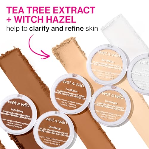 wet n wild bare focus polvo-clarificante-mate, aplicación con brocha para fijar maquillaje ligero.