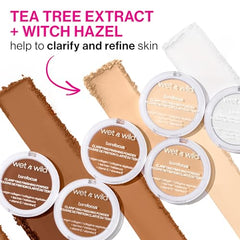 wet n wild bare focus polvo-clarificante-mate, aplicación con brocha para fijar maquillaje ligero.