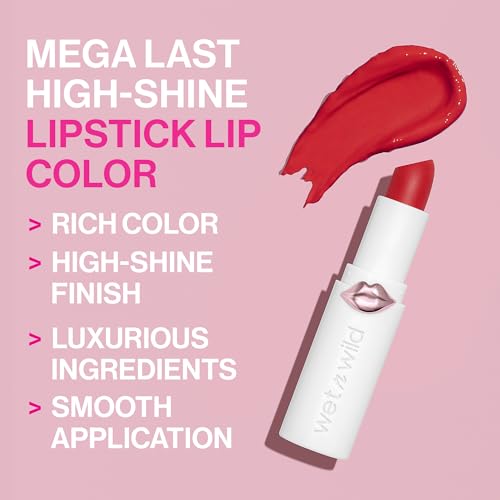 Wet n Wild Mega Last High-Shine Lipstick Crimson Crime aplicación suave para acabado uniforme