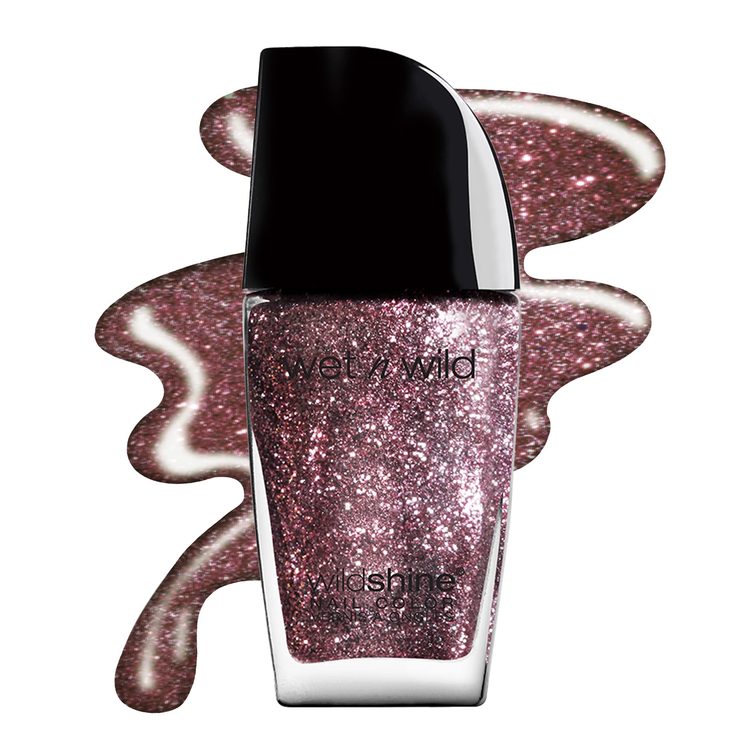 Wet n Wild Wild Shine esmalte morado con purpurina para brillo duradero.