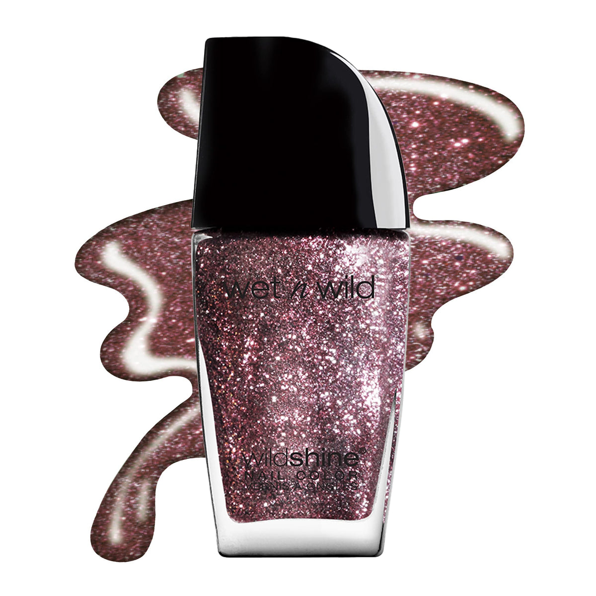 Wet n Wild Wild Shine esmalte morado con purpurina para brillo duradero.