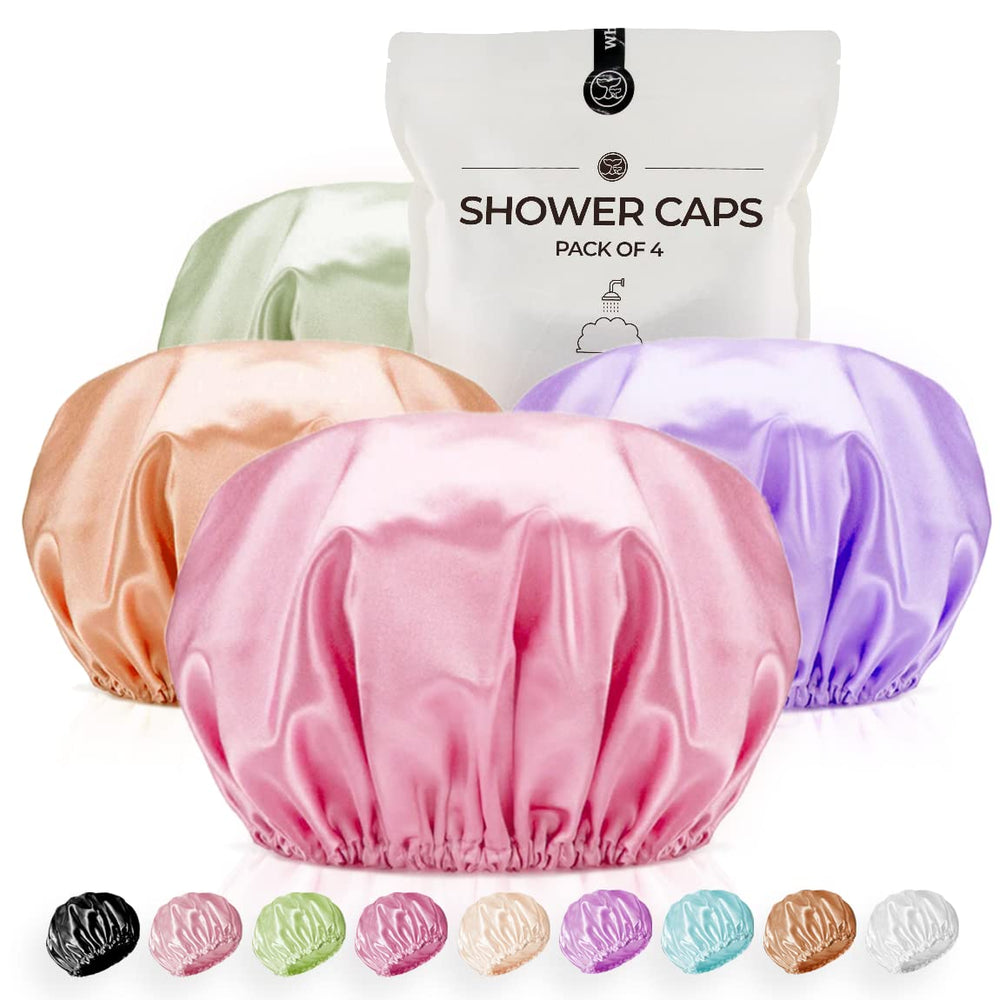 Gorro de ducha extralargo WhaleLife en lila, cómodo para cabello largo y uso diario.