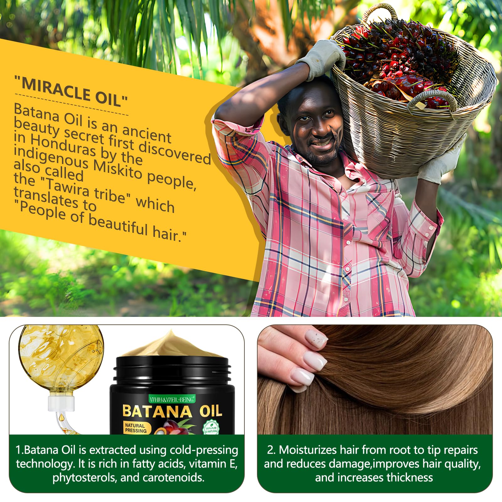 WHLH Batana Oil, combate daño y reduce nudos y puntas abiertas