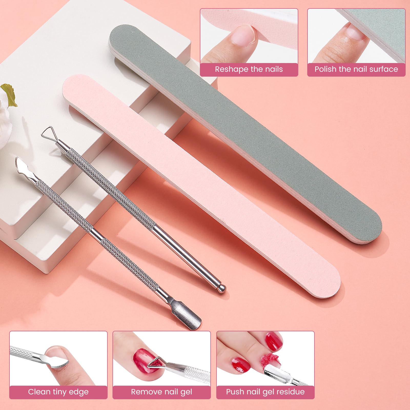 Wilfniee: accesorios incluidos para facilitar la retirada y el cuidado de uñas.