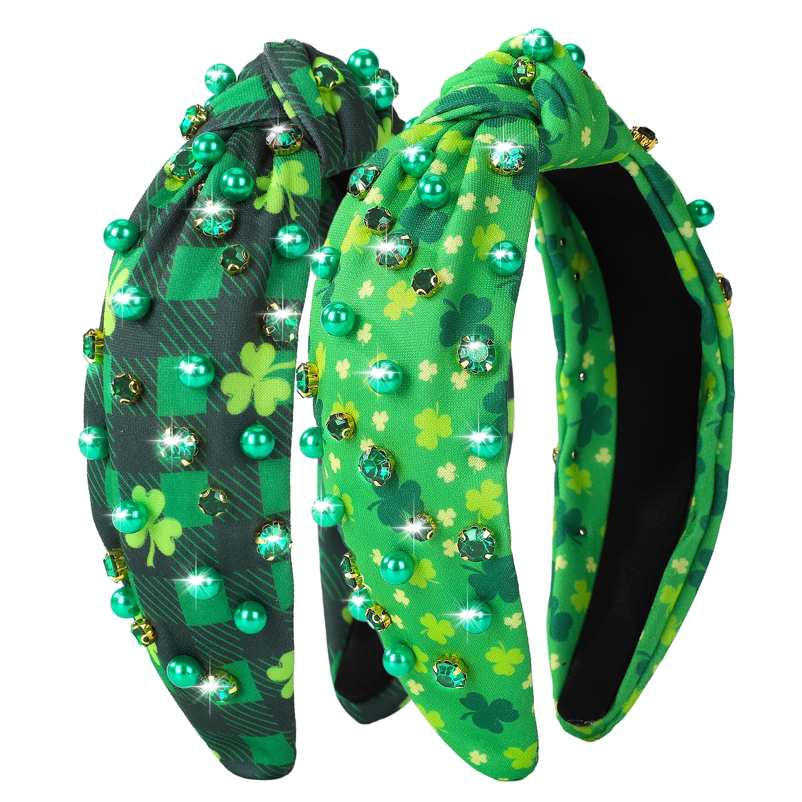 Diadema Winthrop para San Patricio con trébol verde, perlas y cristales luminosos.